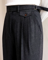 Women's Pleated Straight-Leg Trousers – Office & Casual – Dark Gray