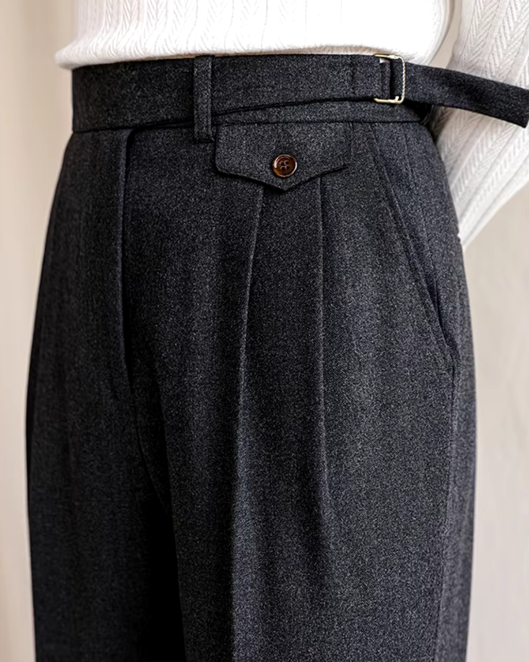 Women's Pleated Straight-Leg Trousers – Office & Casual – Dark Gray