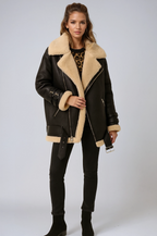 Women's Suede-Finish Pilot Bomber Jacket – Black