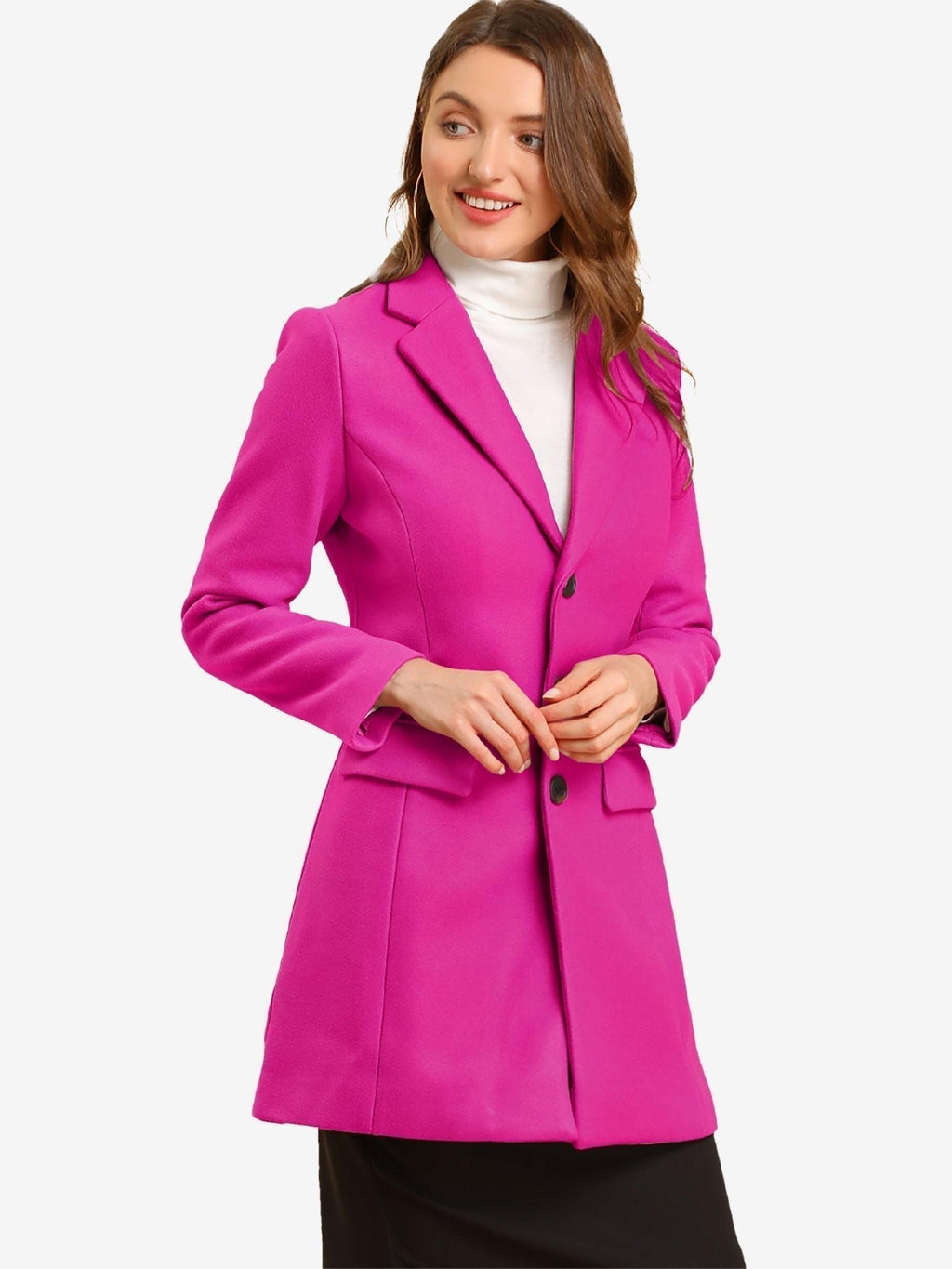 Women's Wool Blend Collared Coat – Tailored Fit – Bright pink