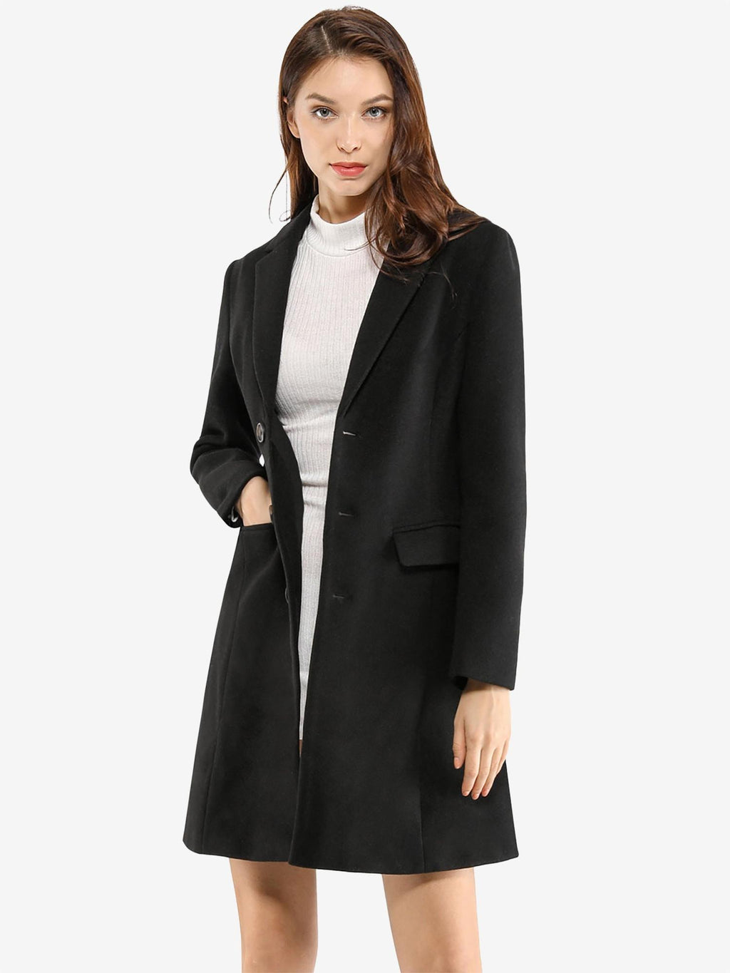 Women's Wool Blend Collared Coat – Tailored Fit – Black