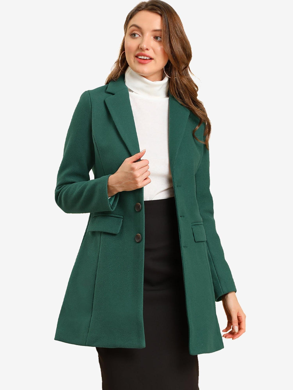 Women's Wool Blend Collared Coat – Tailored Fit – Green