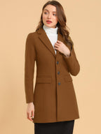 Women's Wool Blend Collared Coat – Tailored Fit – Dark brown