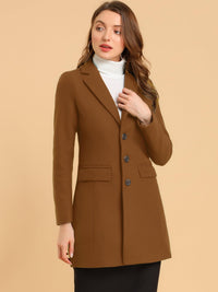 Women's Wool Blend Collared Coat – Tailored Fit – Dark brown