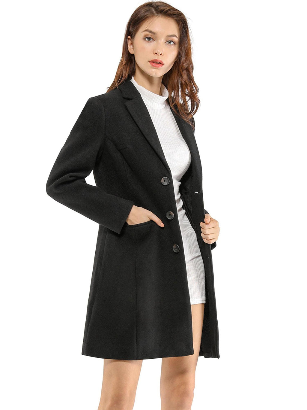 Women's Wool Blend Collared Coat – Tailored Fit
