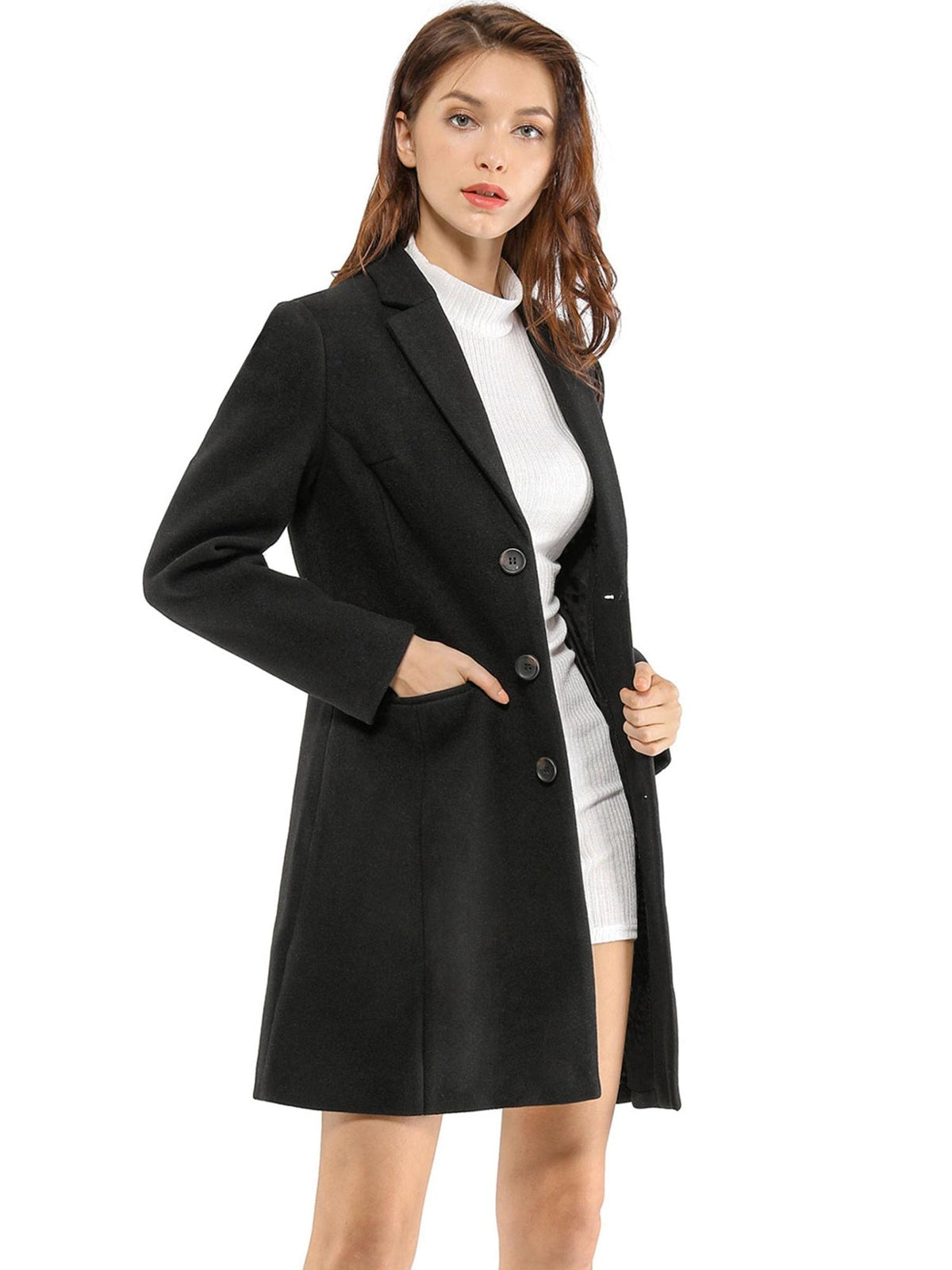 Women's Wool Blend Collared Coat – Tailored Fit