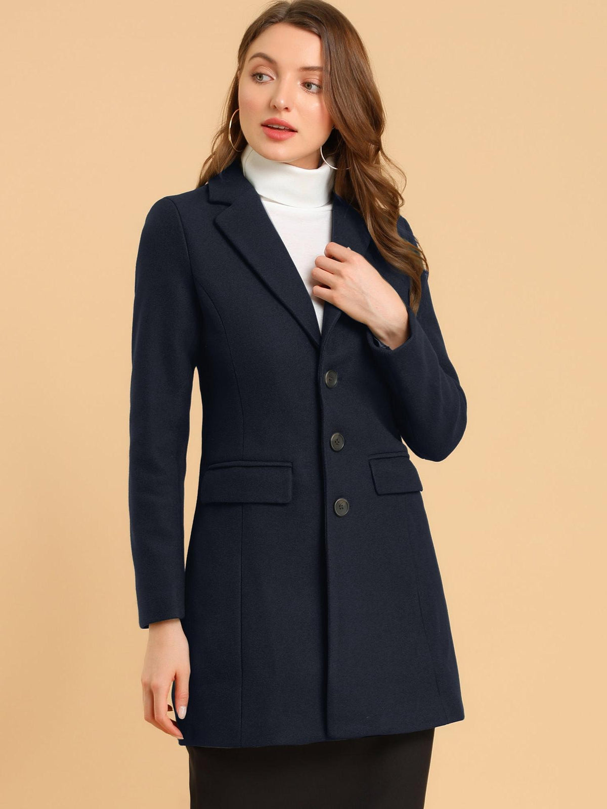 Women's Wool Blend Collared Coat – Tailored Fit