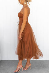Women's Corset Midi Dress with Tulle Skirt for Formal Events and Special Occasions