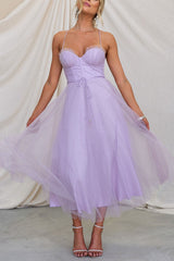 Women's Corset Midi Dress with Tulle Skirt for Formal Events and Special Occasions