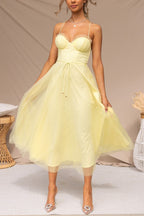 Women's Corset Midi Dress with Tulle Skirt for Formal Events and Special Occasions