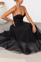 Women's Corset Midi Dress with Tulle Skirt for Formal Events and Special Occasions