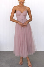 Women's Corset Midi Dress with Tulle Skirt for Formal Events and Special Occasions