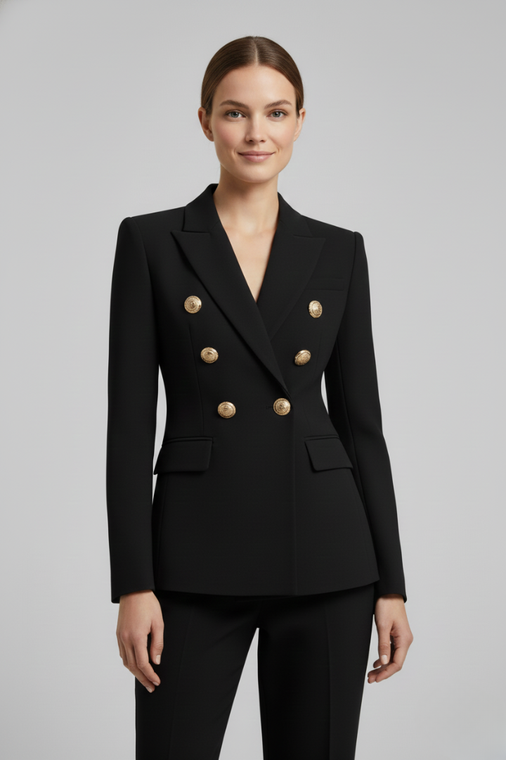 Women's Double-Breasted Blazer with Gold Buttons