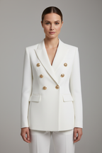 Women's Double-Breasted Blazer with Gold Buttons – White