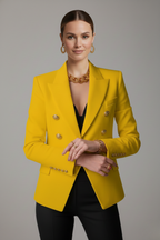 Women's Double-Breasted Blazer with Gold Buttons – Yellow