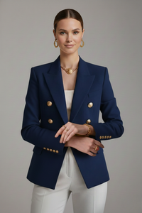 Women's Double-Breasted Blazer with Gold Buttons – Black