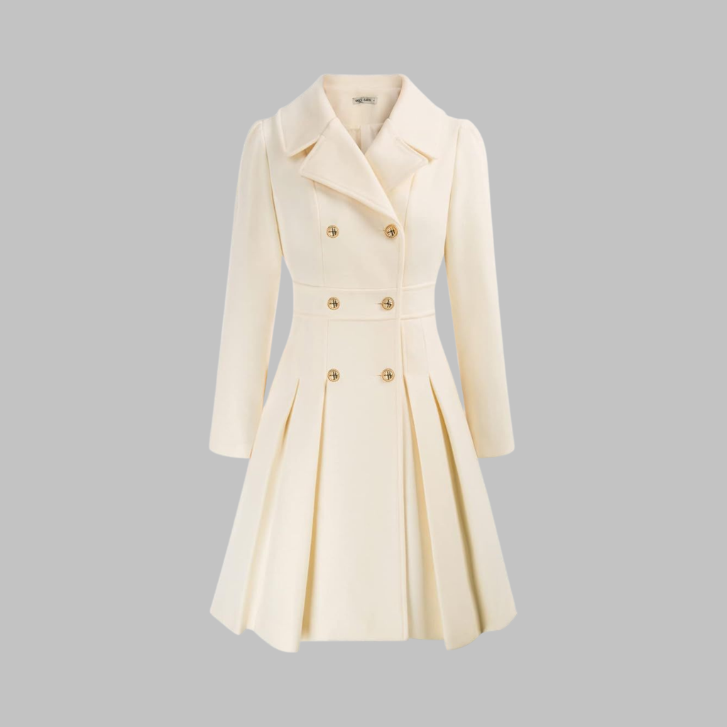 Women's Double-Breasted Longline Coat – Office & Everyday – White