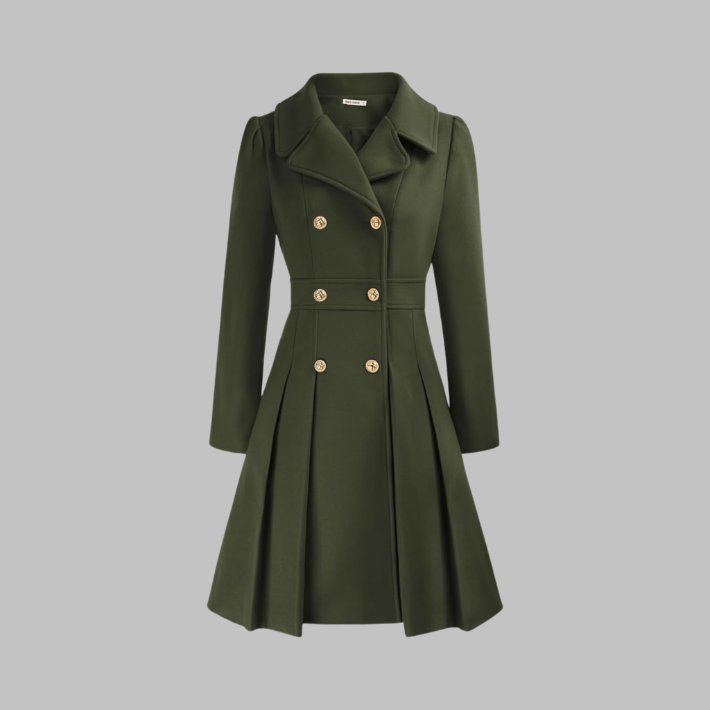Women's Double-Breasted Longline Coat – Office & Everyday – Army Green