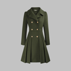 Women's Double-Breasted Longline Coat – Office & Everyday – Army Green
