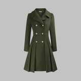 Women's Double-Breasted Longline Coat – Office & Everyday – Army Green