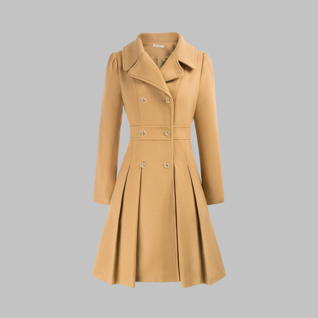 Women's Double-Breasted Longline Coat – Office & Everyday – Khaki