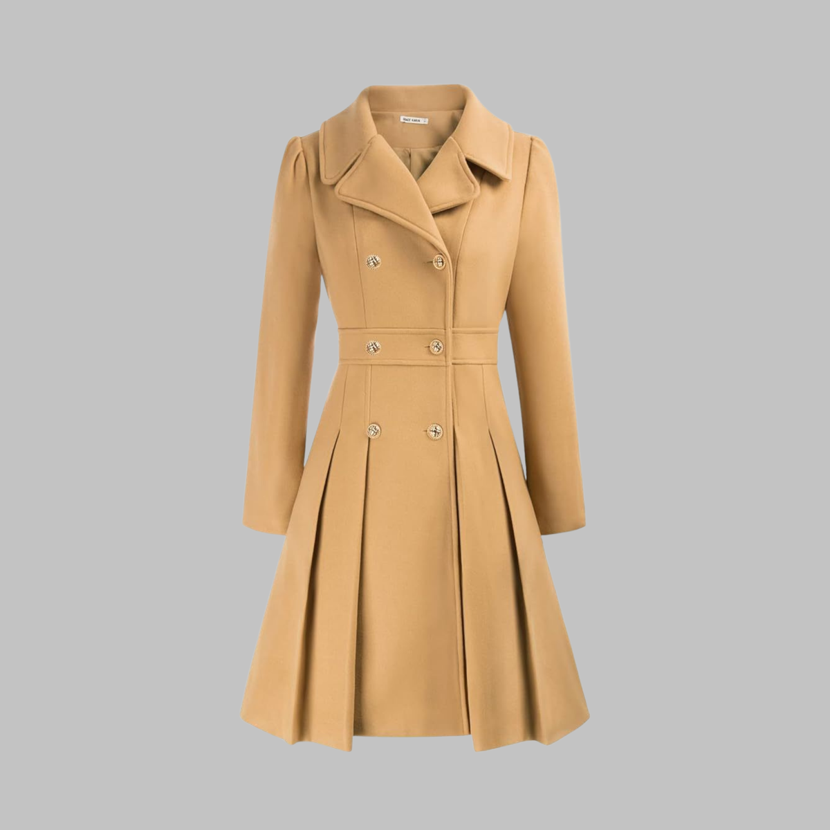 Women's Double-Breasted Longline Coat – Office & Everyday – Khaki