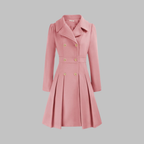 Women's Double-Breasted Longline Coat – Office & Everyday – Pink