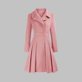 Women's Double-Breasted Longline Coat – Office & Everyday – Pink