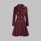 Women's Double-Breasted Longline Coat – Office & Everyday – Burgundy