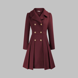 Women's Double-Breasted Longline Coat – Office & Everyday – Burgundy