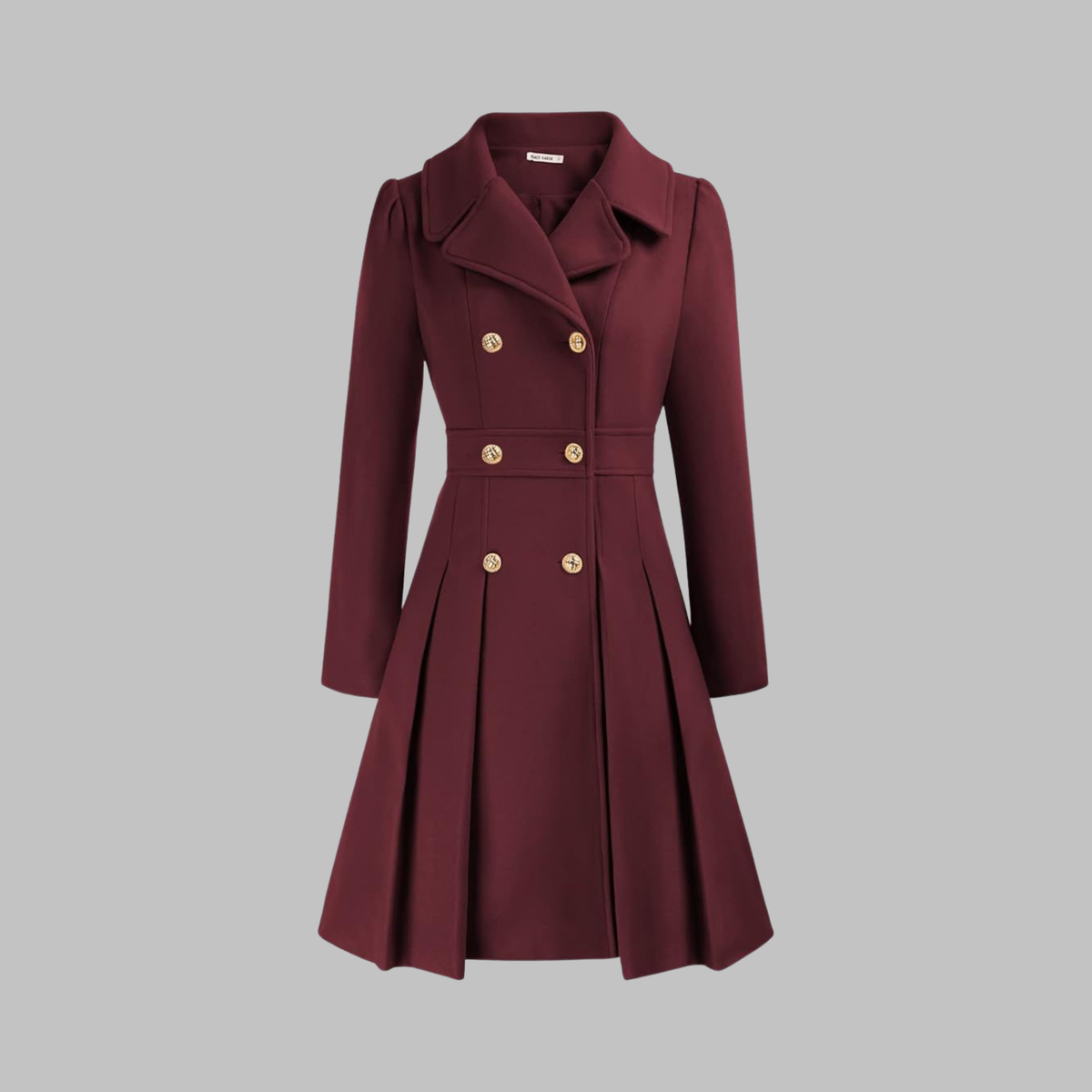 Women's Double-Breasted Longline Coat – Office & Everyday – Burgundy