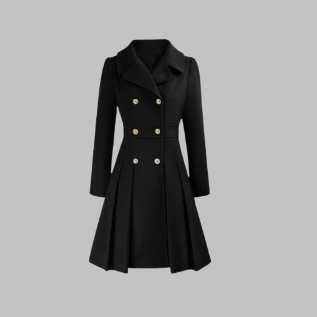Women's Double-Breasted Longline Coat – Office & Everyday – Black