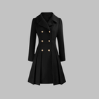 Women's Double-Breasted Longline Coat – Office & Everyday – Black