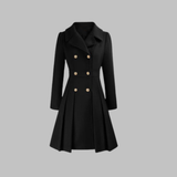 Women's Double-Breasted Longline Coat – Office & Everyday – Black
