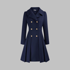 Women's Double-Breasted Longline Coat – Office & Everyday – Dark Blue