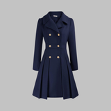 Women's Double-Breasted Longline Coat – Office & Everyday – Dark Blue