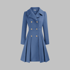 Women's Double-Breasted Longline Coat – Office & Everyday – Grey Blue