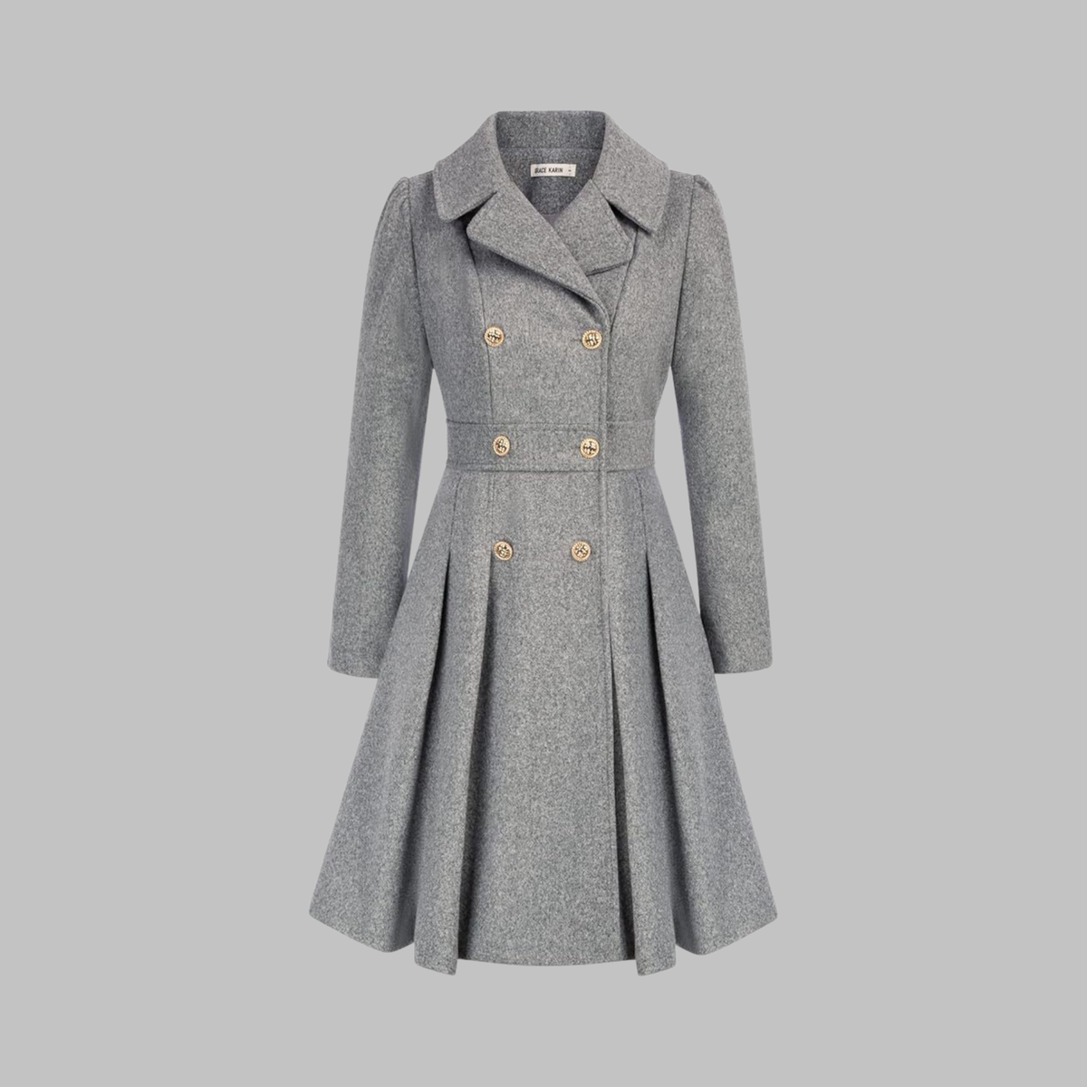 Women's Double-Breasted Longline Coat – Office & Everyday – Light Grey
