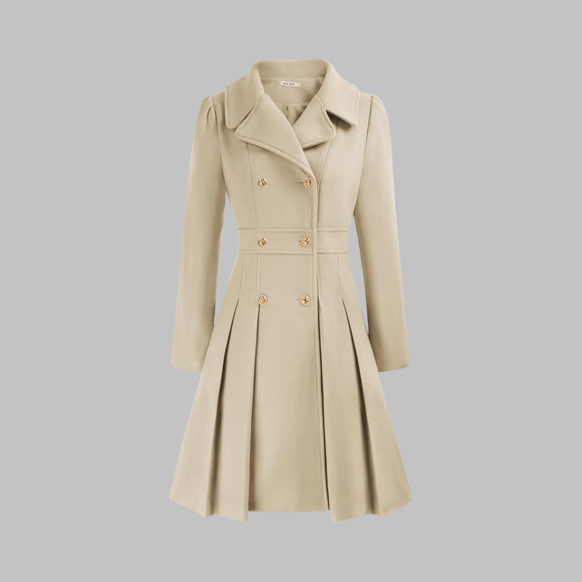 Women's Double-Breasted Longline Coat – Office & Everyday – Beige