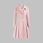 Women's Double-Breasted Longline Coat – Office & Everyday – Light Pink
