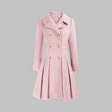 Women's Double-Breasted Longline Coat – Office & Everyday – Light Pink