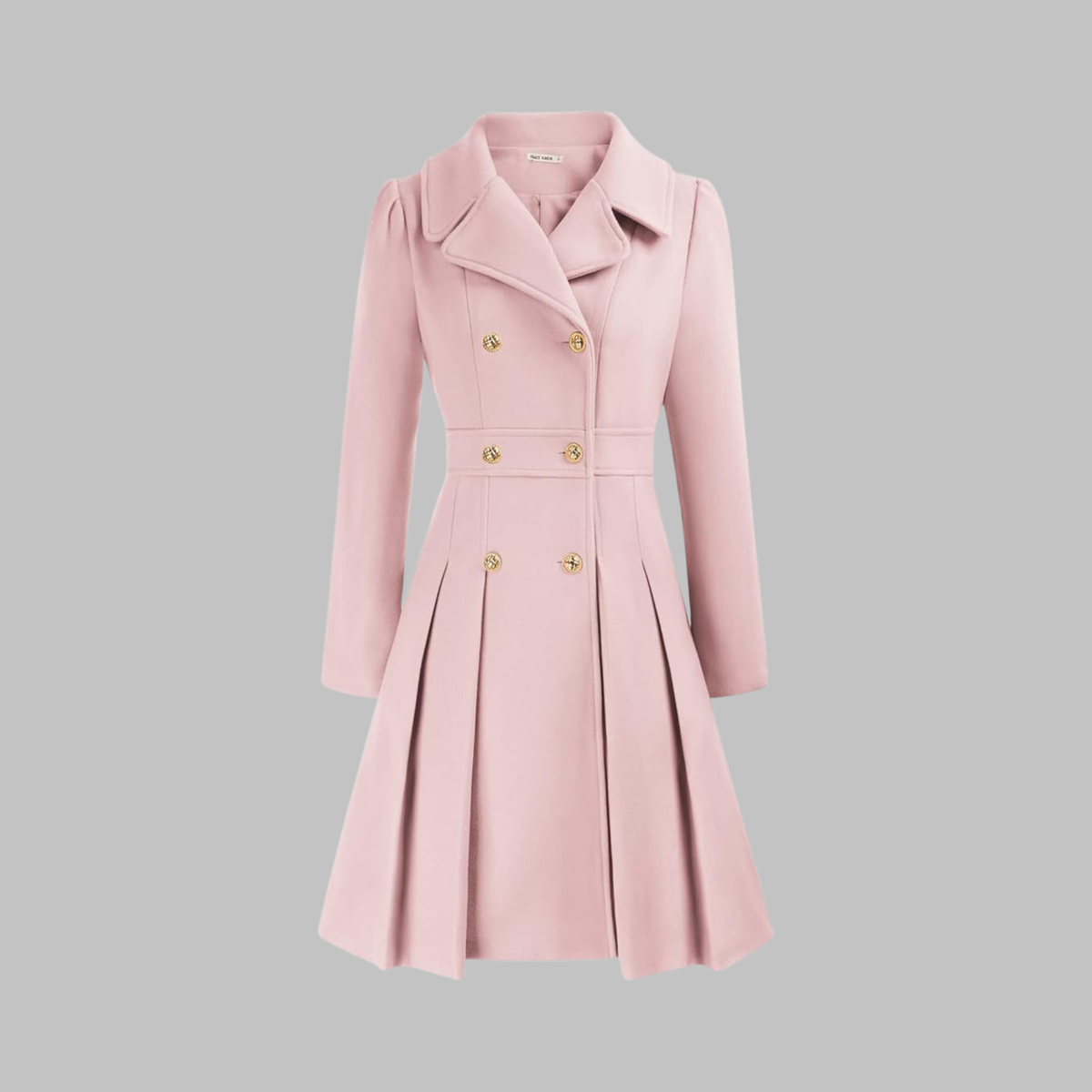 Women's Double-Breasted Longline Coat – Office & Everyday – Light Pink
