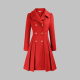 Women's Double-Breasted Longline Coat – Office & Everyday – Red