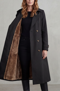 Women's Faux Fur Lined Double-Breasted Winter Coat – Thick black