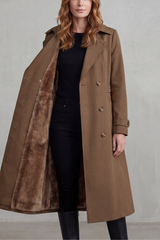 Women's Faux Fur Lined Double-Breasted Winter Coat – Coffee color