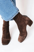 Women's Square Toe Block Heel Ankle Boots in Dark Brown – Dark Brown
