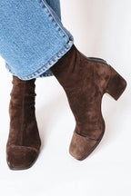Women's Square Toe Block Heel Ankle Boots in Dark Brown – Dark Brown