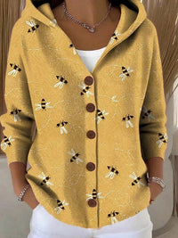 Women's Hooded Button-Front Cardigan – Relaxed Fit – Yellow