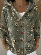 Women's Hooded Button-Front Cardigan – Relaxed Fit – Dark Green