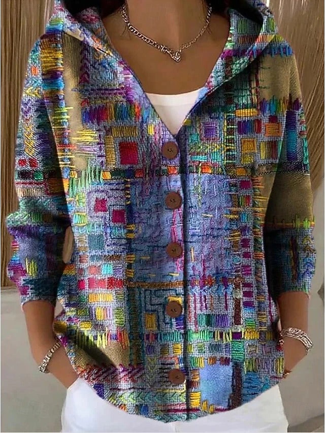 Women's Hooded Button-Front Cardigan – Relaxed Fit – Purple
